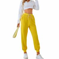Polyester High Waist Women Casual Pants & with pocket Solid yellow PC