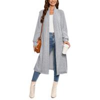 Polyester Women Coat & loose knitted Solid light gray PC