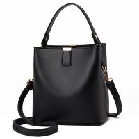 PU Leather Bucket Bag Handbag large capacity & attached with hanging strap Solid PC