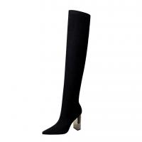 Suede chunky Knee High Boots Solid black Pair