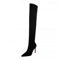 Lycra Stiletto Knee High Boots Solid black Pair