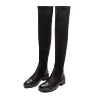 Microfiber PU Cuir synthétique Knee High Boots Solide Noir Paire