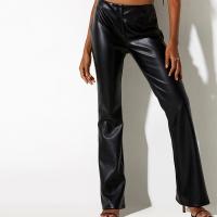 PU Leather bell-bottom Women Long Trousers patchwork Solid PC
