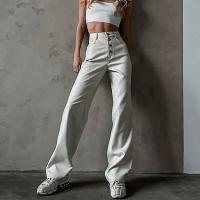 PU Leather High Waist Women Long Trousers patchwork Solid white PC