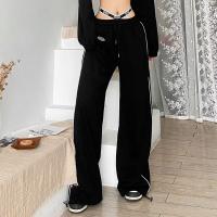 Polyester Women Long Trousers & loose patchwork black PC