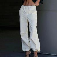 Polyester Women Long Trousers & loose patchwork Solid white PC