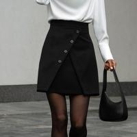 Polyester High Waist Skirt patchwork Solid black PC