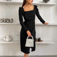 Polyester Waist-controlled Short Evening Dress patchwork Solid black PC