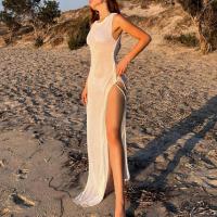 Polyester Beach Dress side slit knitted Solid white PC