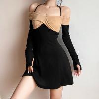 Polyester One-piece Dress & off shoulder patchwork PC