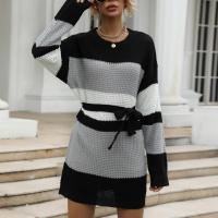 Polyester Sweater Dress & loose knitted striped PC