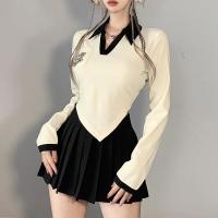 Polyester Slim Women Long Sleeve Blouses patchwork Apricot PC