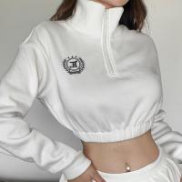 Polyester Crop Top Women Sweatshirts embroidered white PC