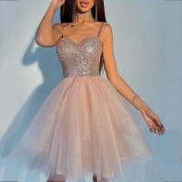 Polyester Ball Gown Slip Dress patchwork Solid pink PC