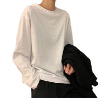Milk Fiber Women Long Sleeve T-shirt & loose plain dyed Solid PC