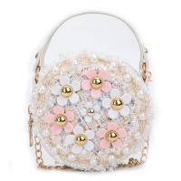 Cotton Linen Handbag with chain & soft surface Plastic Pearl & Polyester floral PC