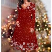 Polyester Christmas costume One-piece Dress & loose printed red PC