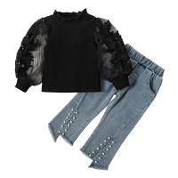 Cotton Slim Girl Clothes Set & two piece Pants & top patchwork Set