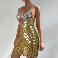 Acryl & Polyester Slip Kleid,  Pailletten, Gold, :,  Stück