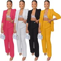 Polyester Women Business Pant Suit & two piece Long Trousers & coat Solid Set
