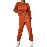 Polyester Women Casual Set & two piece Long Trousers & top embroidered letter caramel Set