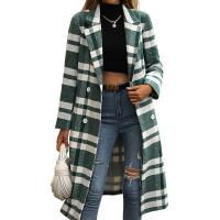 Polyester Women Coat mid-long style & loose patchwork plaid green PC
