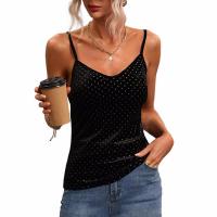 Polyester Tank Top flexible & backless & with rhinestone dot black PC