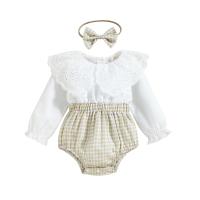 Cotton Baby Clothes Set & two piece headband & teddy plaid white PC