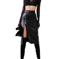 PU Leather High Waist Package Hip Skirt irregular Solid black PC