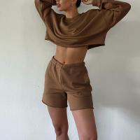 Polyester Women Casual Set & two piece Sweatshirt & short pants patchwork Solid Set