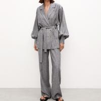 Polyester Women Casual Set & two piece Long Trousers & long sleeve blouses patchwork Solid Set