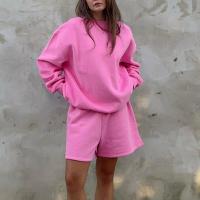 Polyester Women Casual Set & two piece Sweatshirt & short pants patchwork Solid pink Set