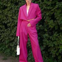 Polyester Ensemble occasionnel de femmes Pantalon long & Manteau Patchwork Solide plus de couleurs pour le choix Ensemble