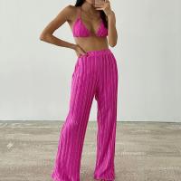 Polyester Women Casual Set & two piece Long Trousers & bra patchwork Solid Set