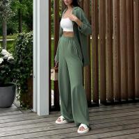 Polyester Women Casual Set & two piece Long Trousers & long sleeve shirt patchwork Solid Set