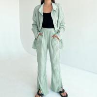 Viscose Women Casual Set & two piece Long Trousers & long sleeve shirt patchwork Solid Set