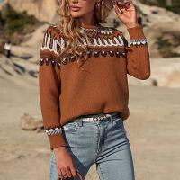 Polyester Women Sweater & loose knitted brown PC