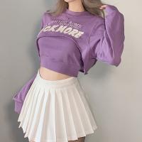 Cotton Women Sweatshirts & two piece printed letter purple Set