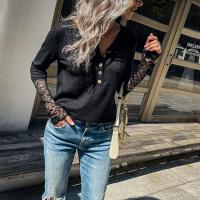 Polyester Vrouwen lange mouwen blouses Gebreide Solide Zwarte stuk