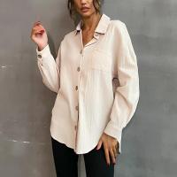 Polyester Women Long Sleeve Shirt & loose patchwork Solid Apricot PC