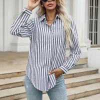Polyester Women Long Sleeve Shirt & loose printed striped PC