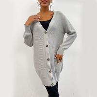 Polyester Women Long Cardigan & loose knitted Solid light gray PC