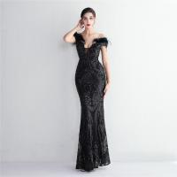 Sequin & Polyester Slim Long Evening Dress deep V & backless embroidered PC