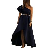 Polyester front slit Long Evening Dress plain dyed Solid PC