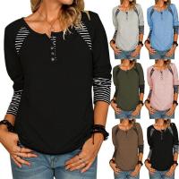 Polyester Vrouwen lange mouw T-shirt effen geverfd Striped meer kleuren naar keuze stuk