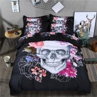 Polyester Bedding Set printed skull pattern black Set