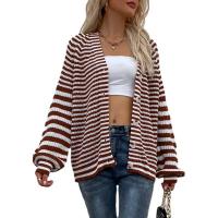 Polyester Sweater Coat & loose knitted striped PC