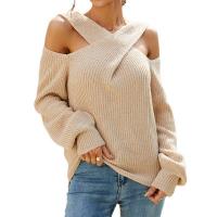 Polyester Slim Women Sweater & off shoulder & hollow knitted Solid PC