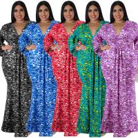 Polyester long style & Plus Size & Mermaid One-piece Dress deep V printed PC