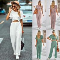 Polyester Women Casual Set & two piece & hollow Long Trousers & top knitted Solid Set